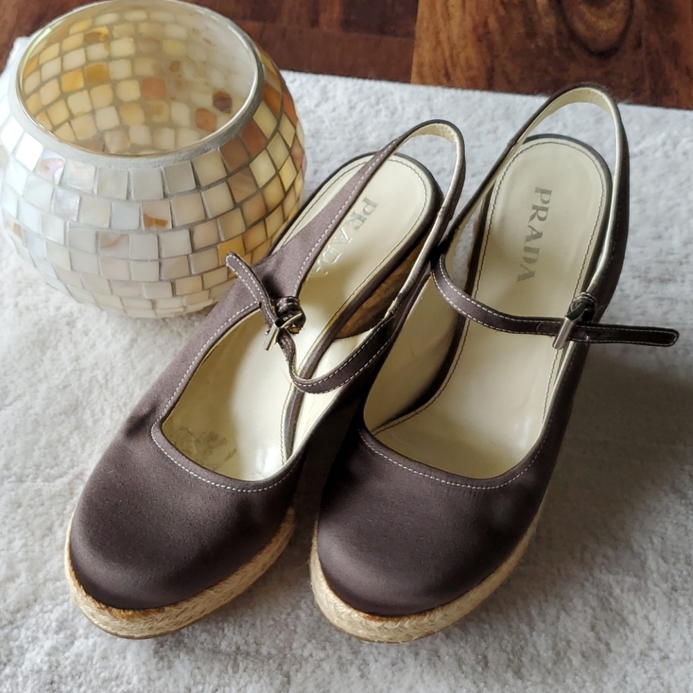 Prada Brown Satin Rope Espadrilles